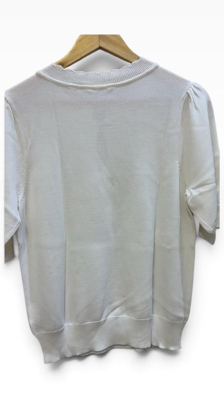 Naf Naf White Daisy Short Sleeve Knit Top XL thumbnail 8