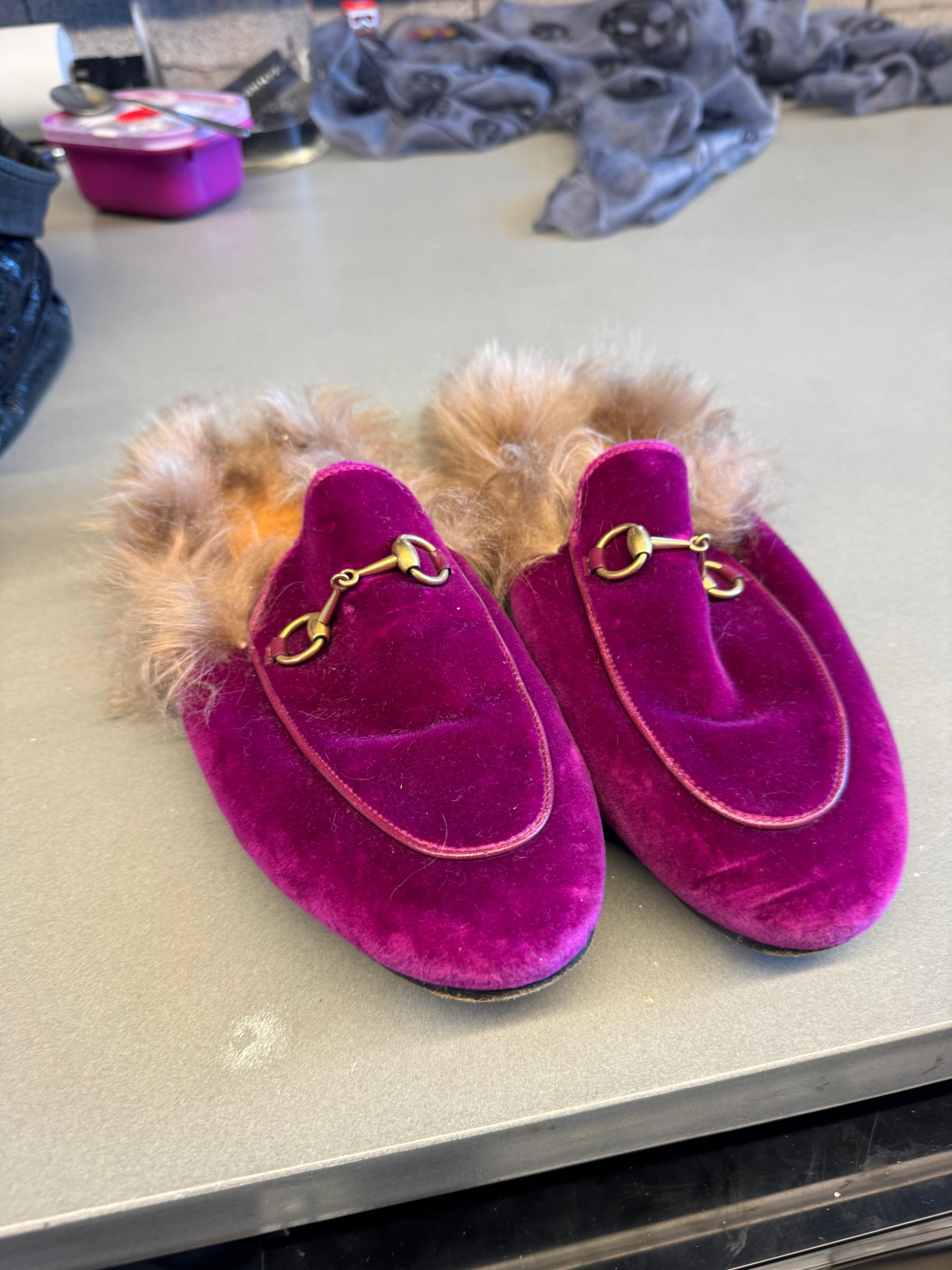 Gucci Princetown Velvet Furry Mules Purple (Size EU38)