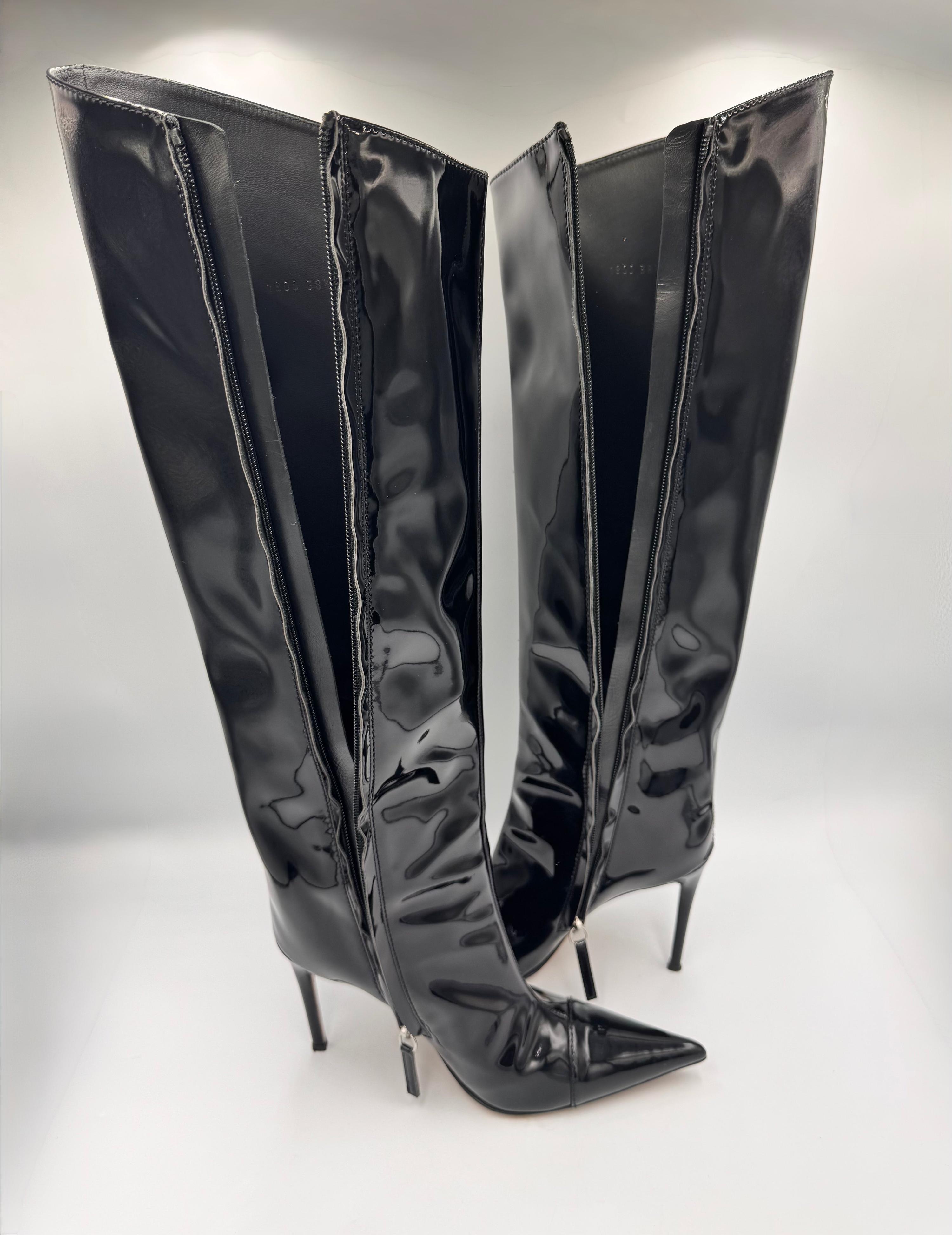 ALEXANDRE VAULTHIER Black Patent Knee-High Boots size 38.5 thumbnail 12