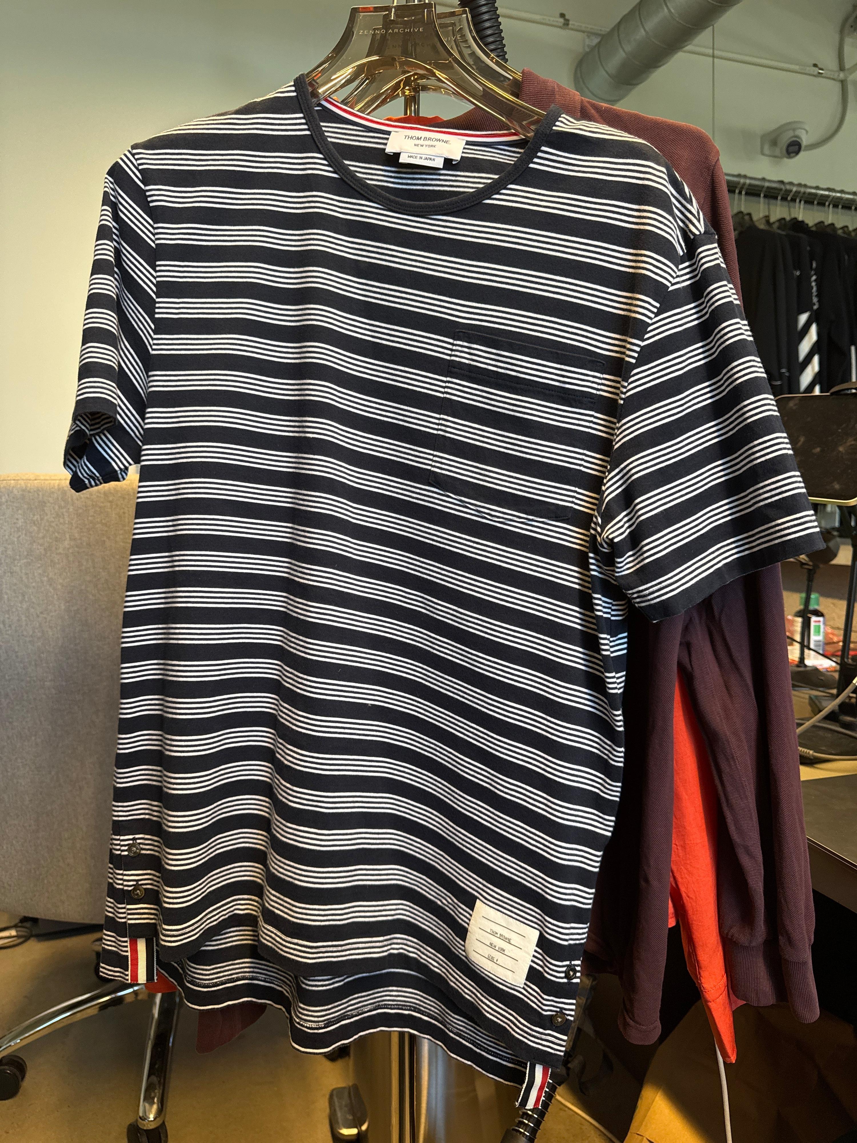Thom Browne Striped T-Shirt Navy/White (Size 4/XL)