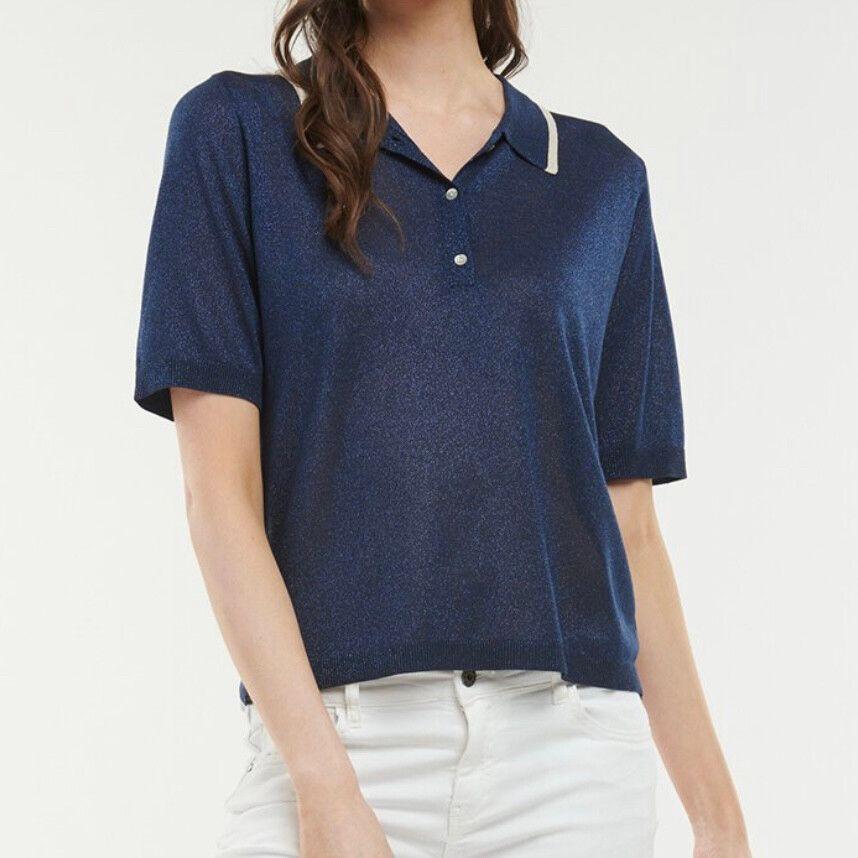 365 Days Navy Collar Top L