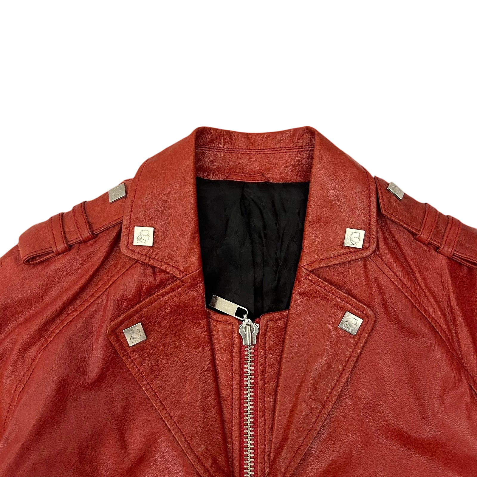 Karl Lagerfeld Goat Leather Biker Jacket Red (Fits M Womens) thumbnail 2