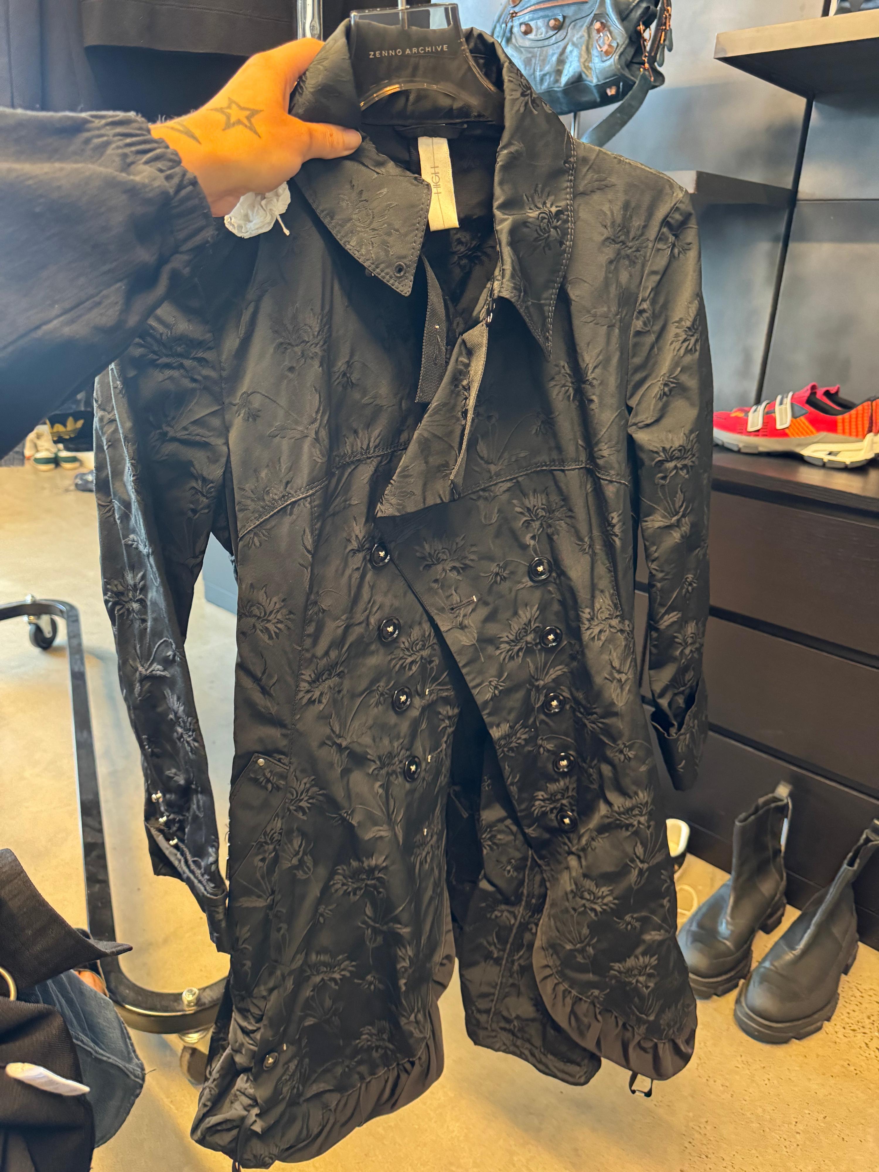 HIGH Double Breasted Jacquard Trench Coat Black (Size 46)
