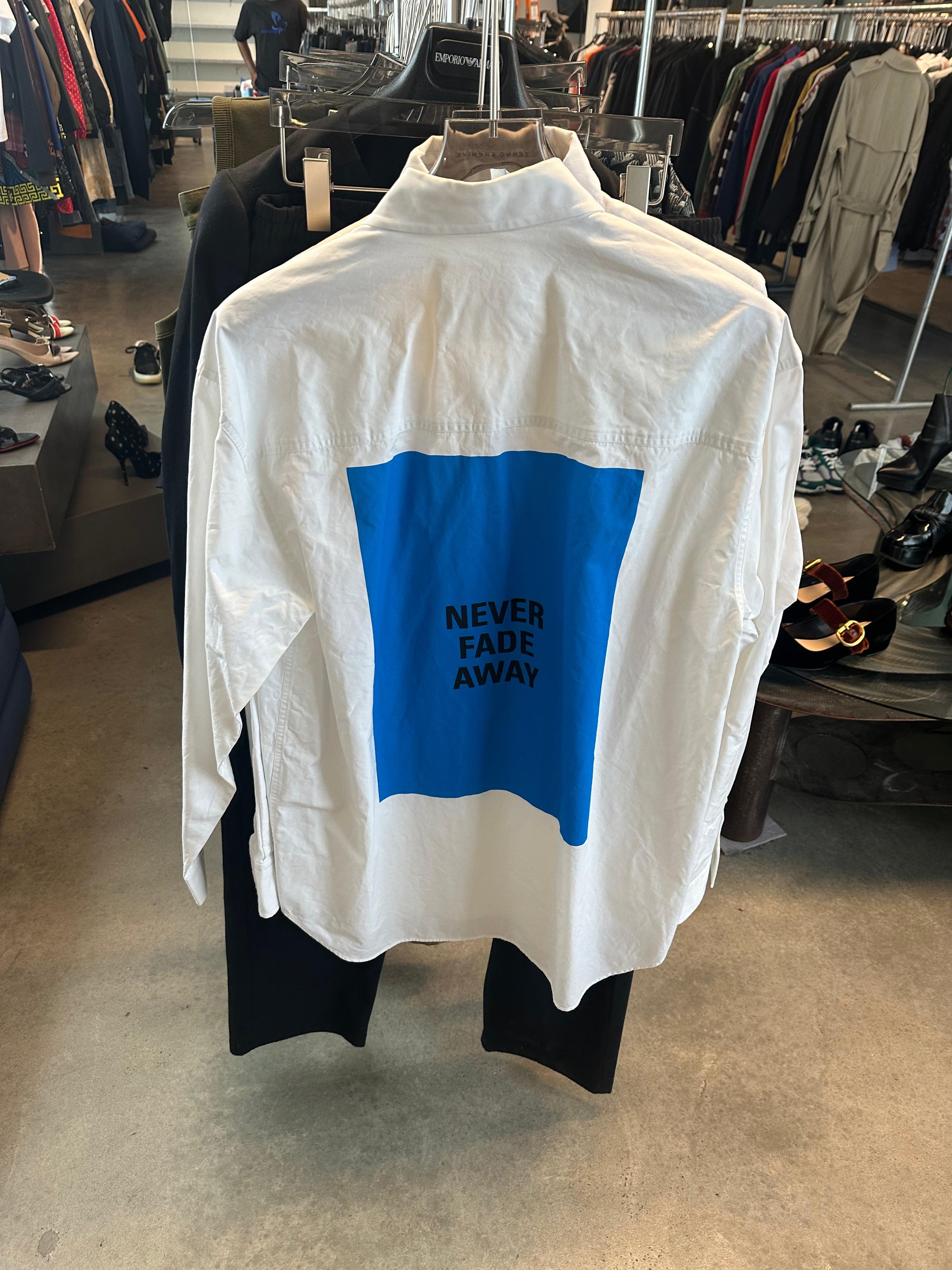 Jil Sander SS21 ‘Never Fade Away’ Slogan-Print Oversized Long-Sleeve Shirt White (Size 48/M) thumbnail 2