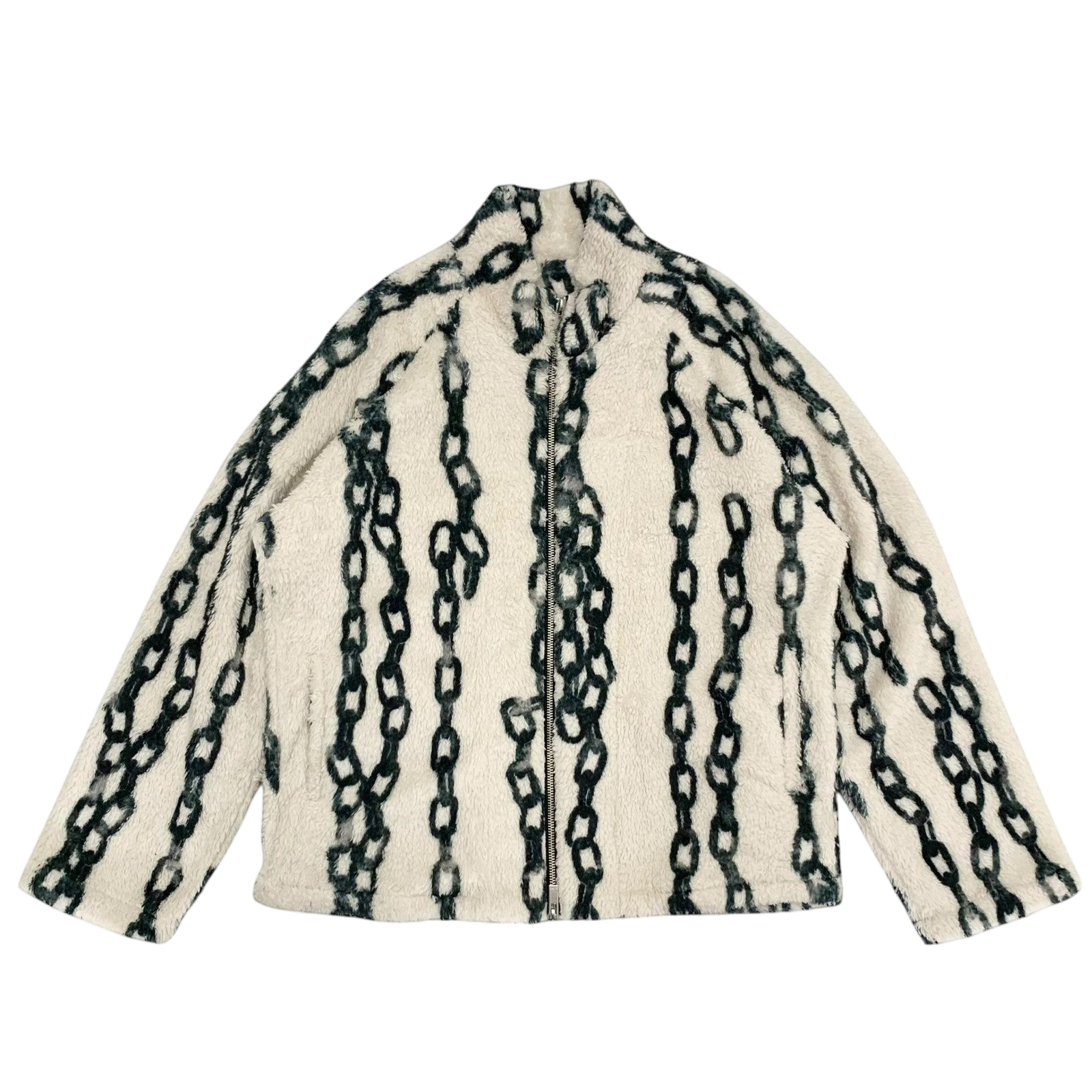 Sulvam Chain-Print Fleece Jacket Off-White / Green (Fits M-L)