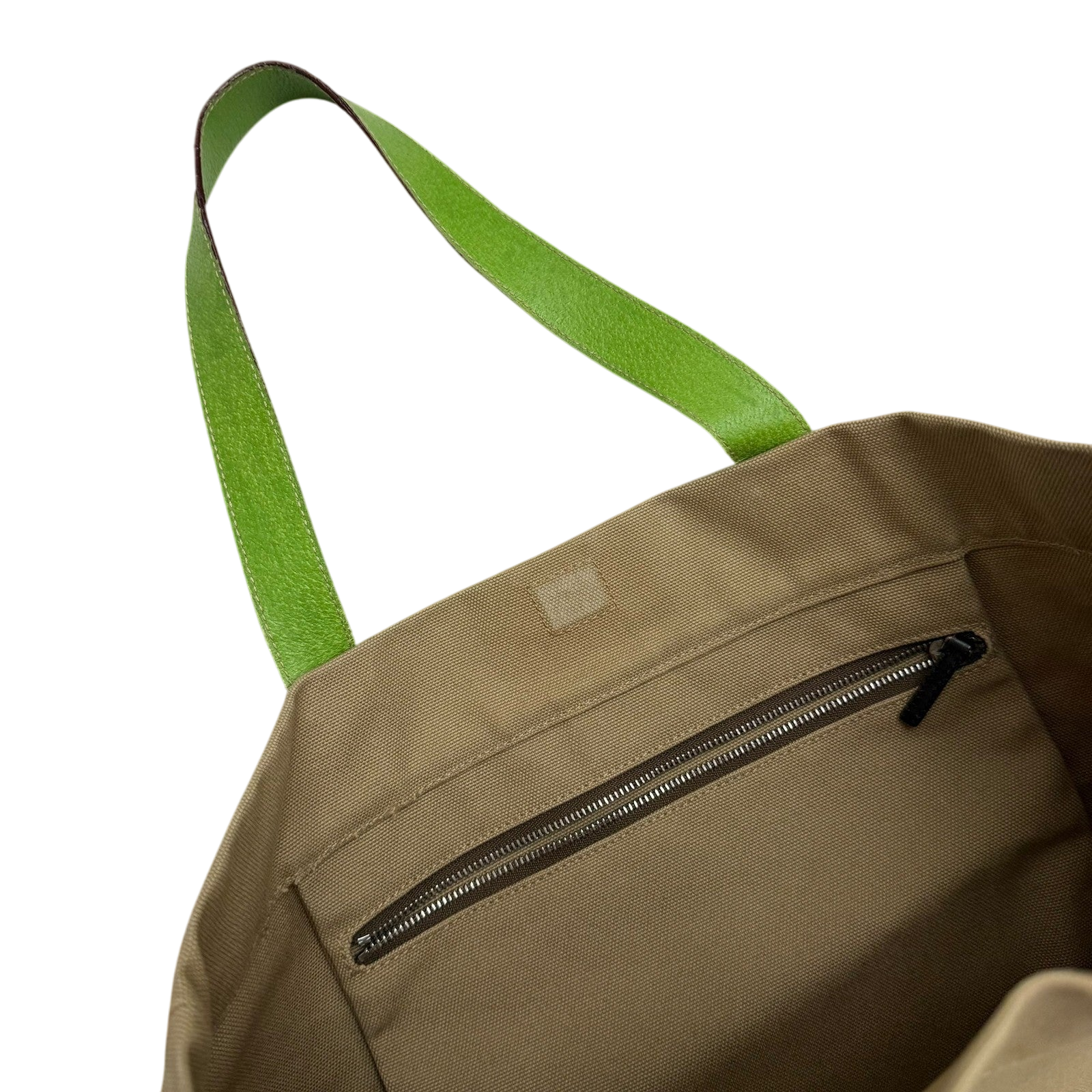 Prada Canvas & Leather Tote Bag Beige/Green thumbnail 6