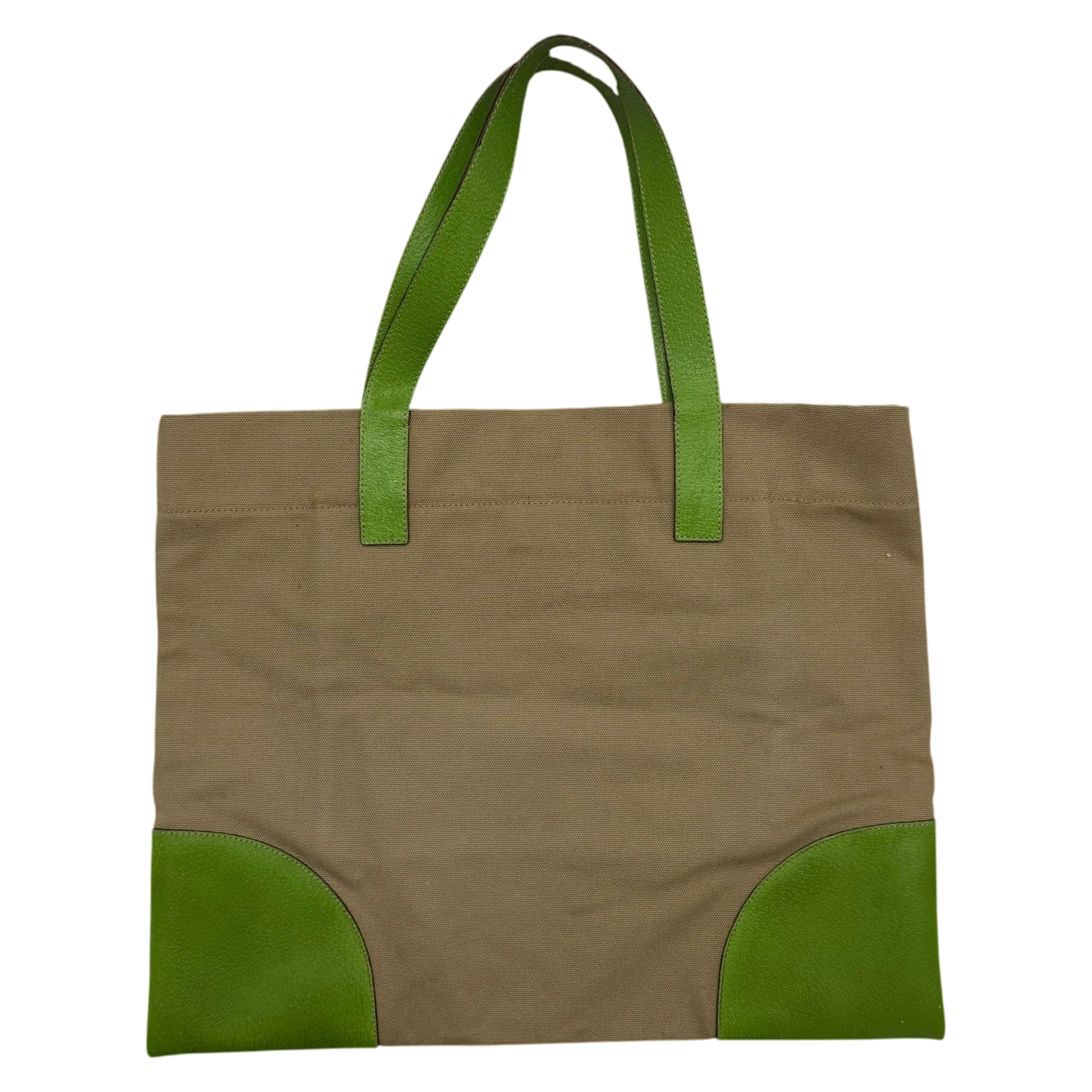 Prada Canvas & Leather Tote Bag Beige/Green thumbnail 3
