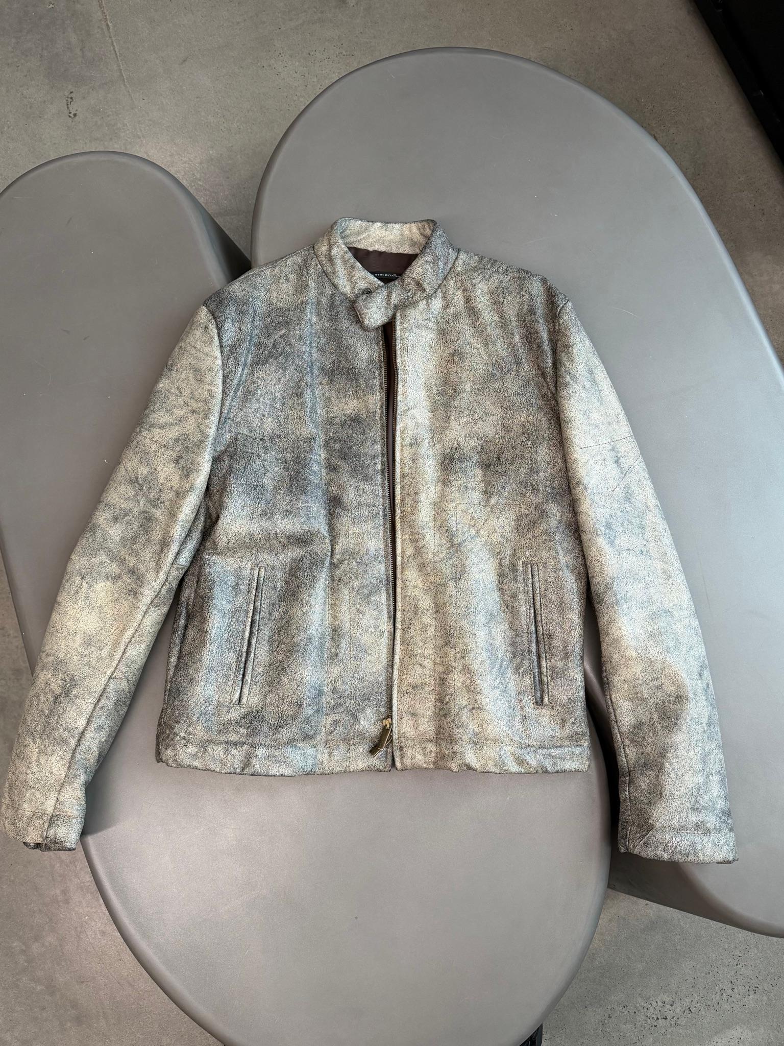 Martin Box Story Distressed Leather Jacket Grey (Size L)