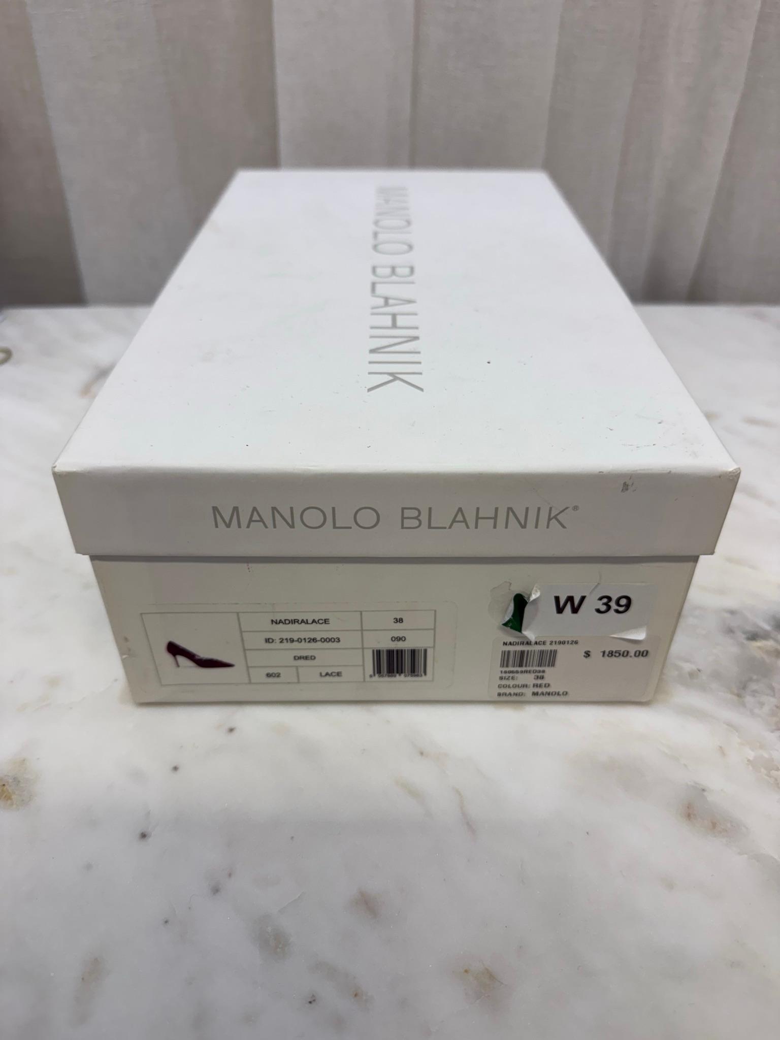 Manolo Blahnik Burgundy Lace Nadira Heels 38 thumbnail 3