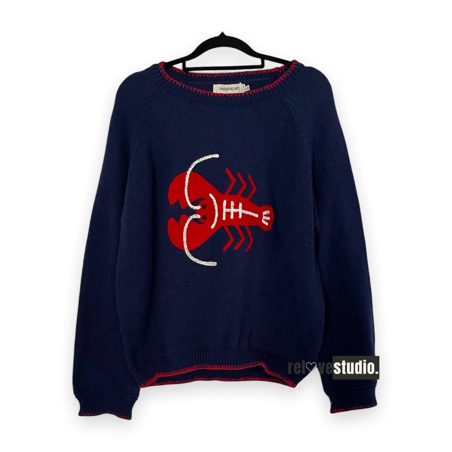 PAPER HEART RED STITCHED LOBSTER EMBROIDERED KNIT