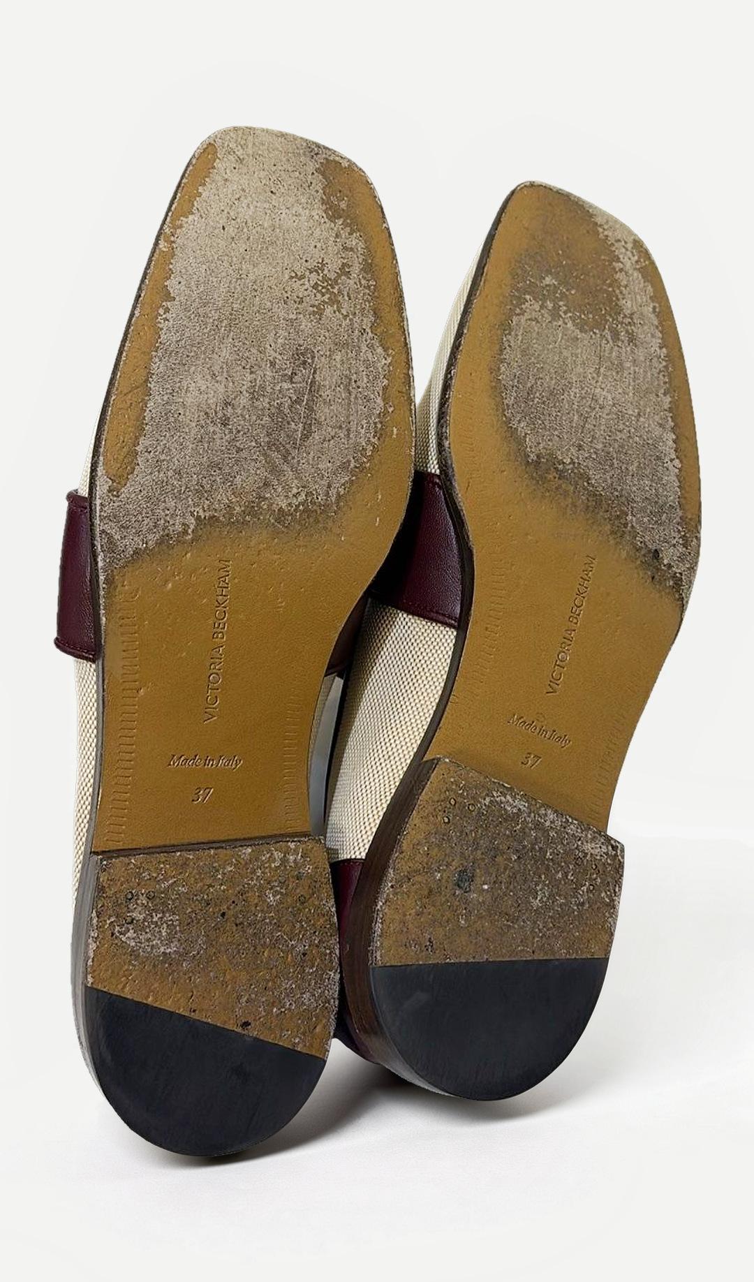Victoria Beckham Beige Maroon Loafers 37 thumbnail 5