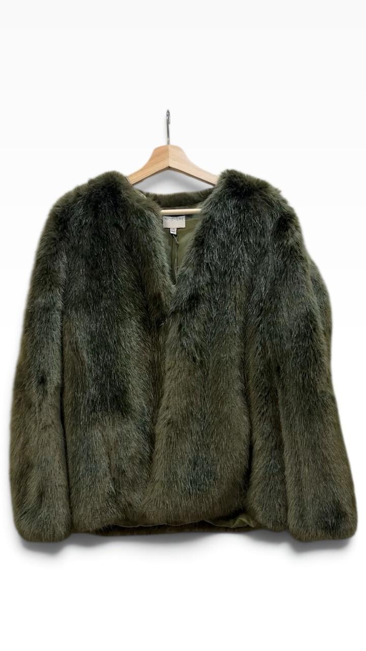Witchery Green Faux Fur Coat L/XL NWT