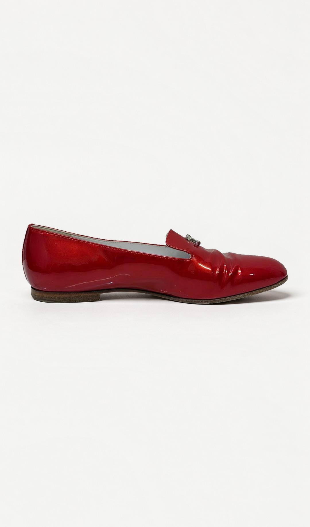 Chanel Red Patent Loafers 37.5