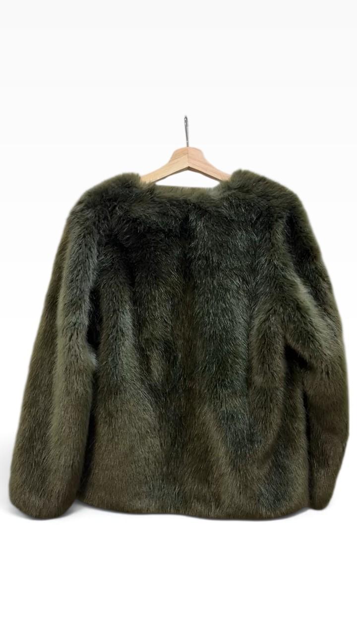 Witchery Green Faux Fur Coat L/XL NWT thumbnail 3