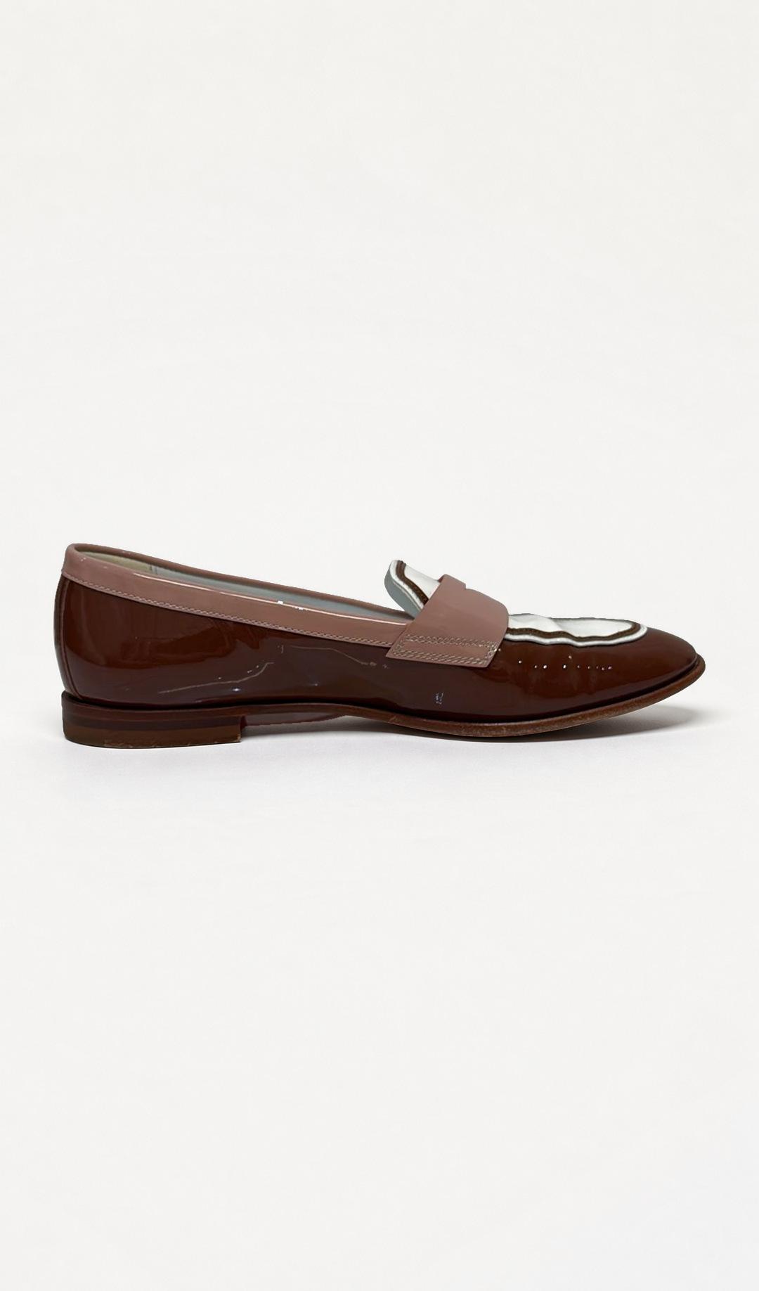 Santoni Brown Patent Loafers 37