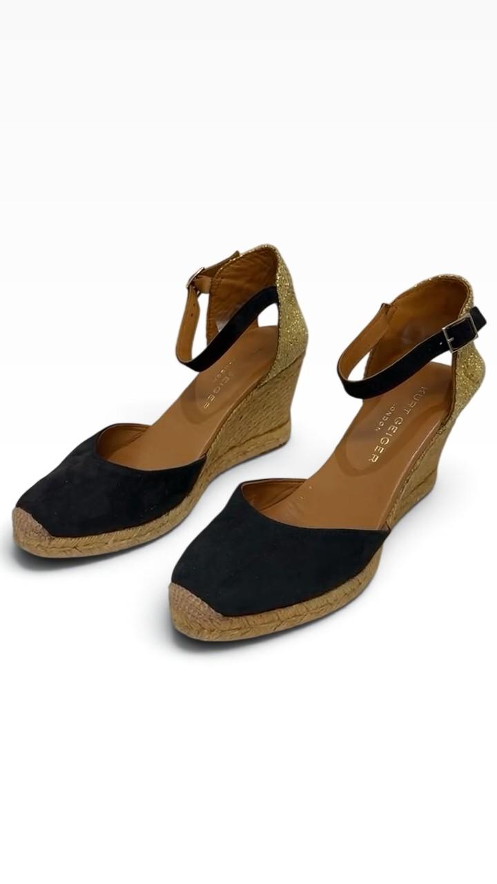 Kurt Geiger Navy Gold Espadrille Wedges 40 UK 10