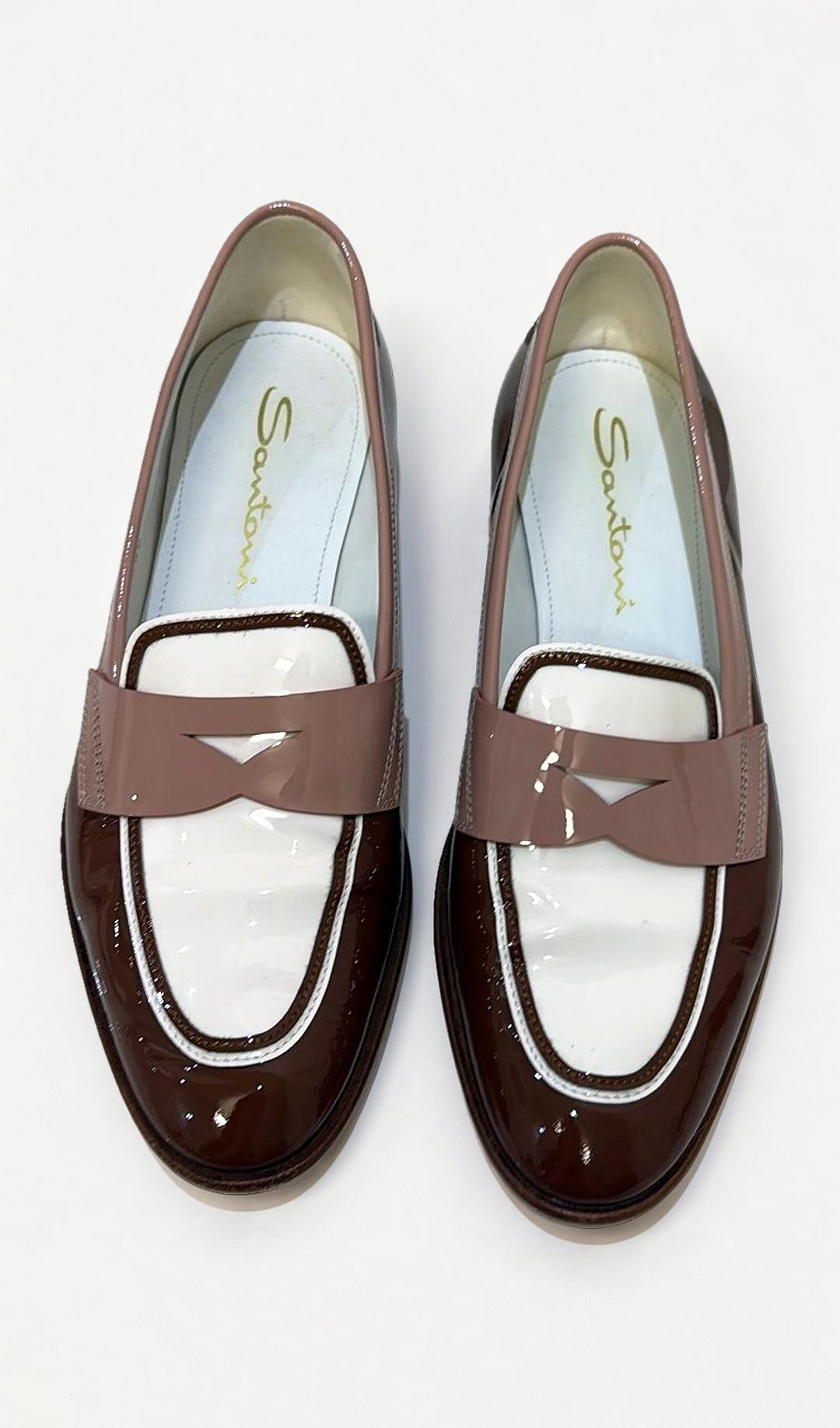Santoni Brown Patent Loafers 37 thumbnail 2