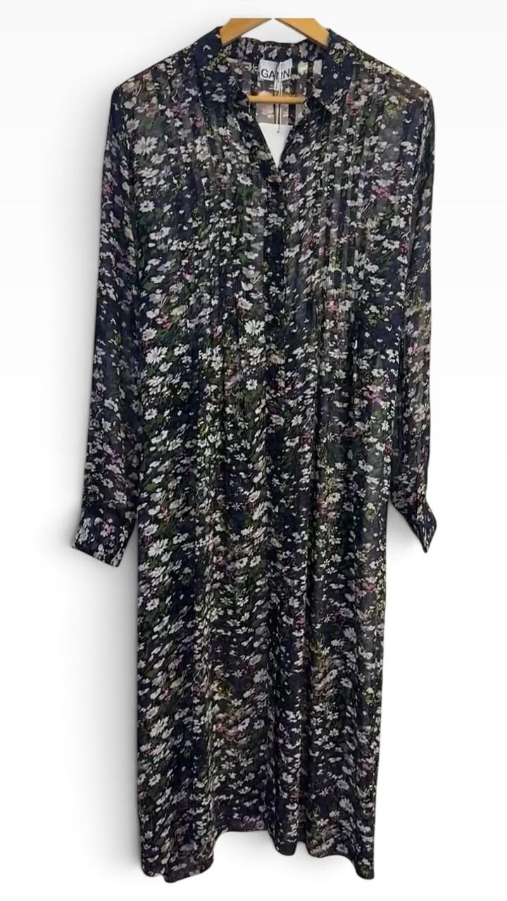 Ganni Black Floral Shirt Dress 40