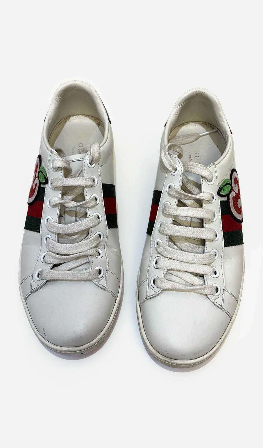Gucci White GG Apple Sneakers 36 thumbnail 3