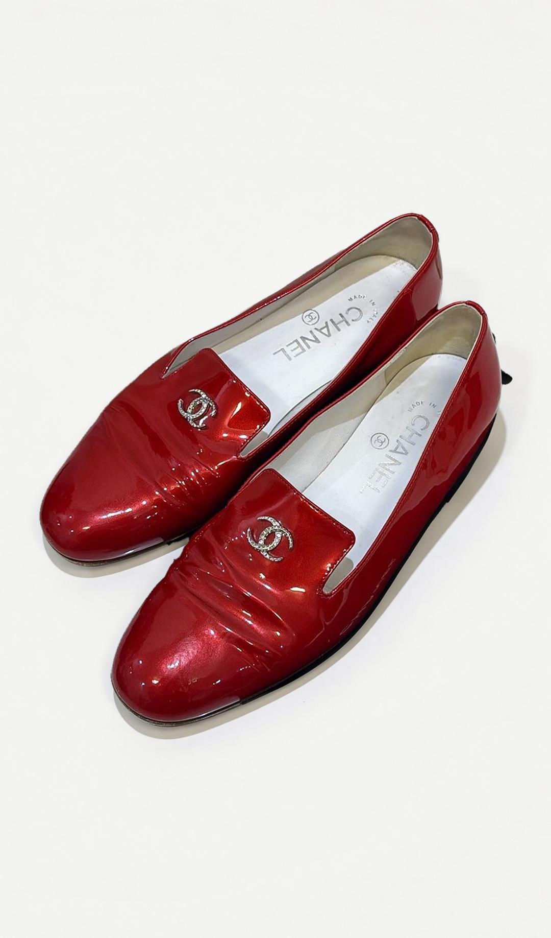 Chanel Red Patent Loafers 37.5 thumbnail 4